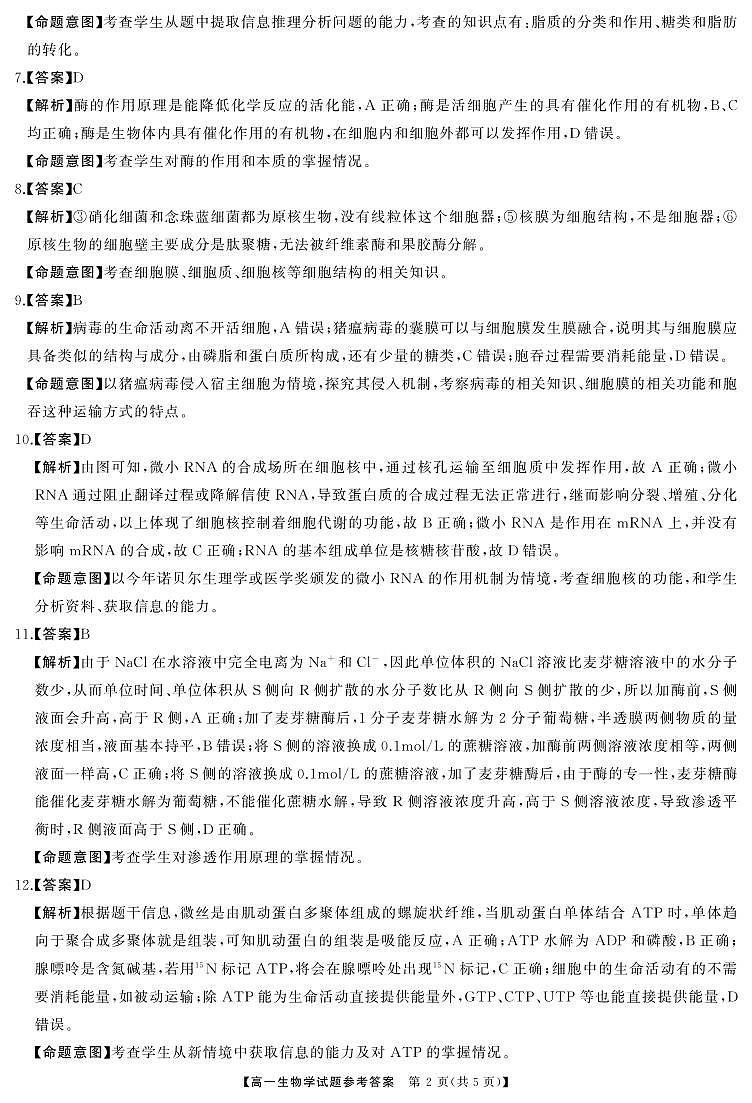 湖南省五市十校教研教改共同体2024-2025学年高一上学期12月大联考生物试卷解析第2页