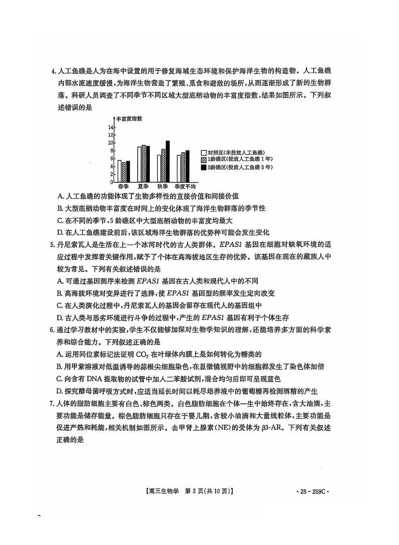 河北省五个一名校联盟金太阳2025届高三高考上学期第一轮复习-生物试卷+答案第2页