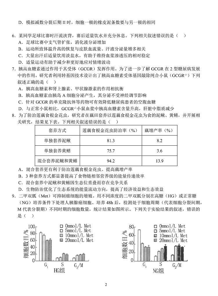 湖北省荆州市沙市中学2025届高三上学期12月考-生物试题+答案第2页