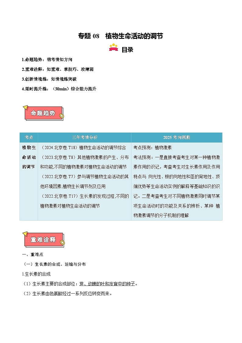 专题08  植物生命活动的调节-2025年高考生物 热点 重点 难点 专练（北京专用）(解析版）第1页