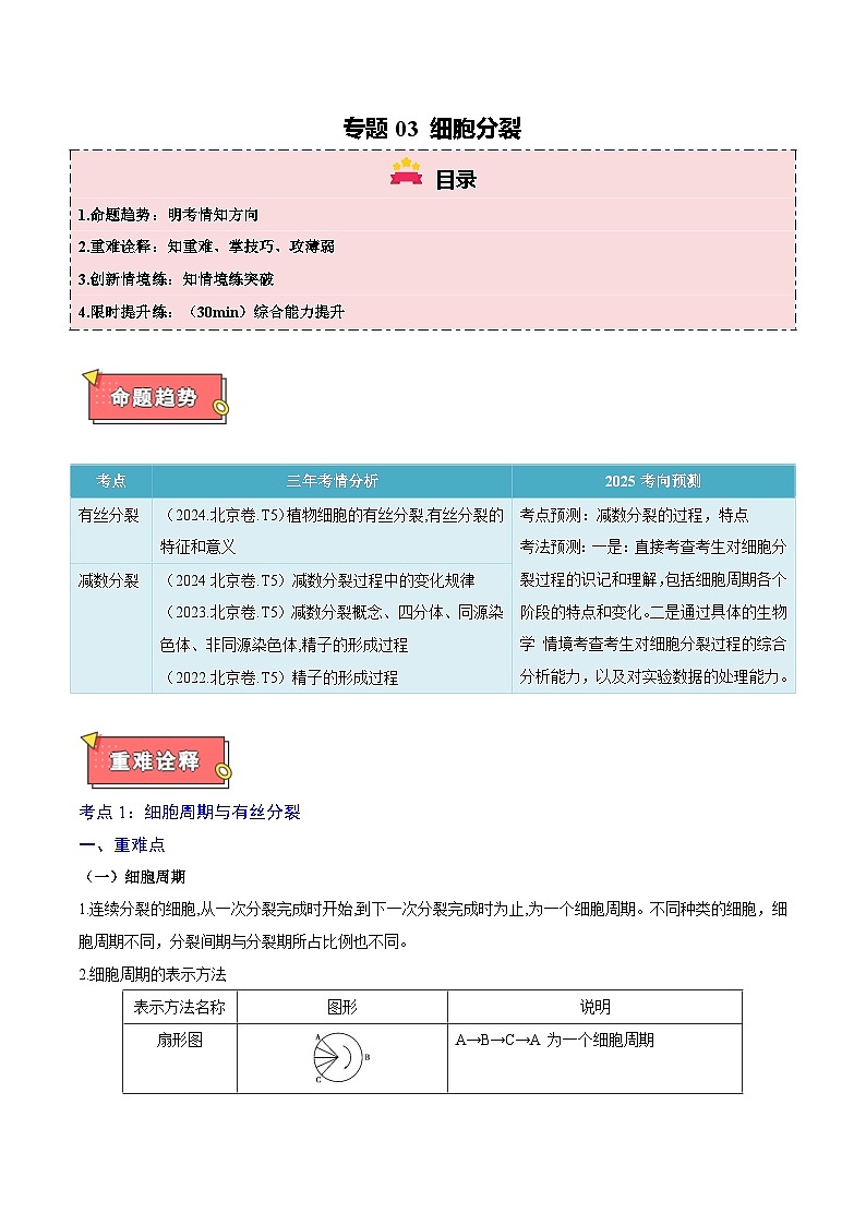 重难点03 细胞分裂-2025年高考生物 热点 重点 难点 专练（北京专用）（原卷版）第1页