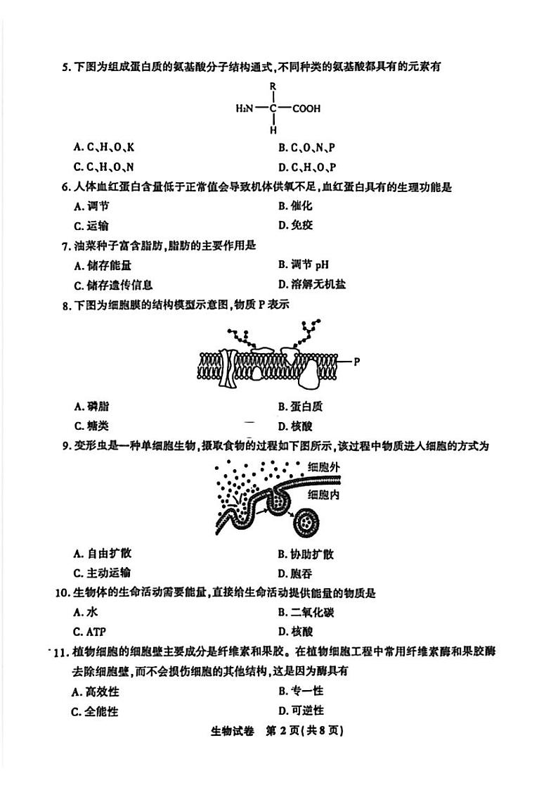 2023年江苏省普通高中学业水平合格性考试生物试卷第2页