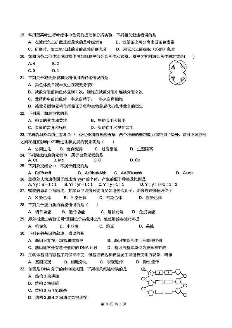 江苏省镇江市京口区江苏省镇江第一中学2024-2025学年高二上学期学业水平考试生物试题第3页