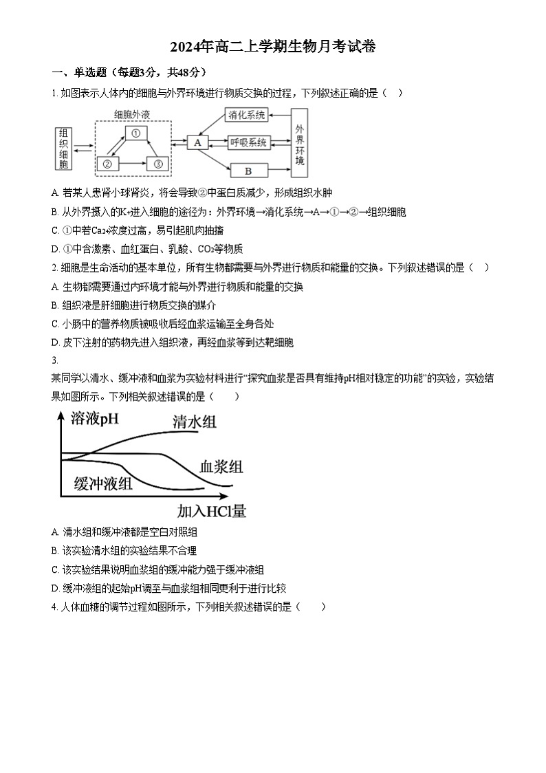 湖南省岳阳市岳阳县第一中学2024-2025学年高二上学期12月月考生物试题（原卷版）第1页