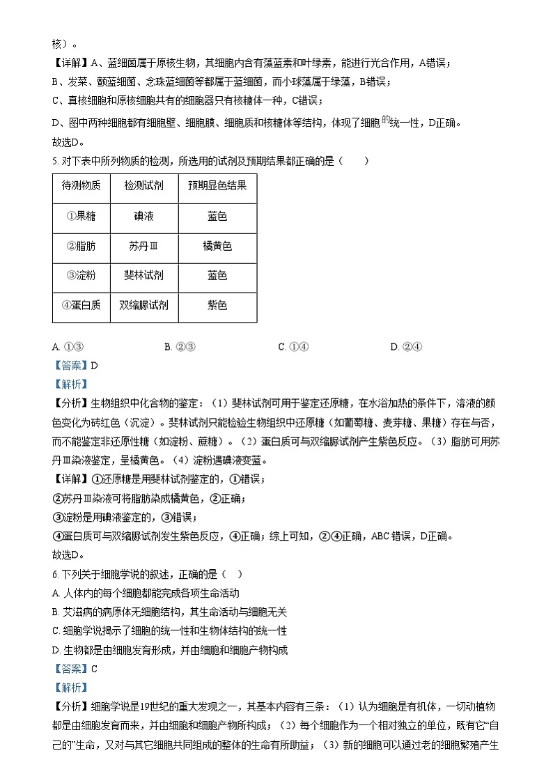 湖南省长沙市第十一中学2024-2025学年高一上学期12月月考生物试题（解析版）第3页