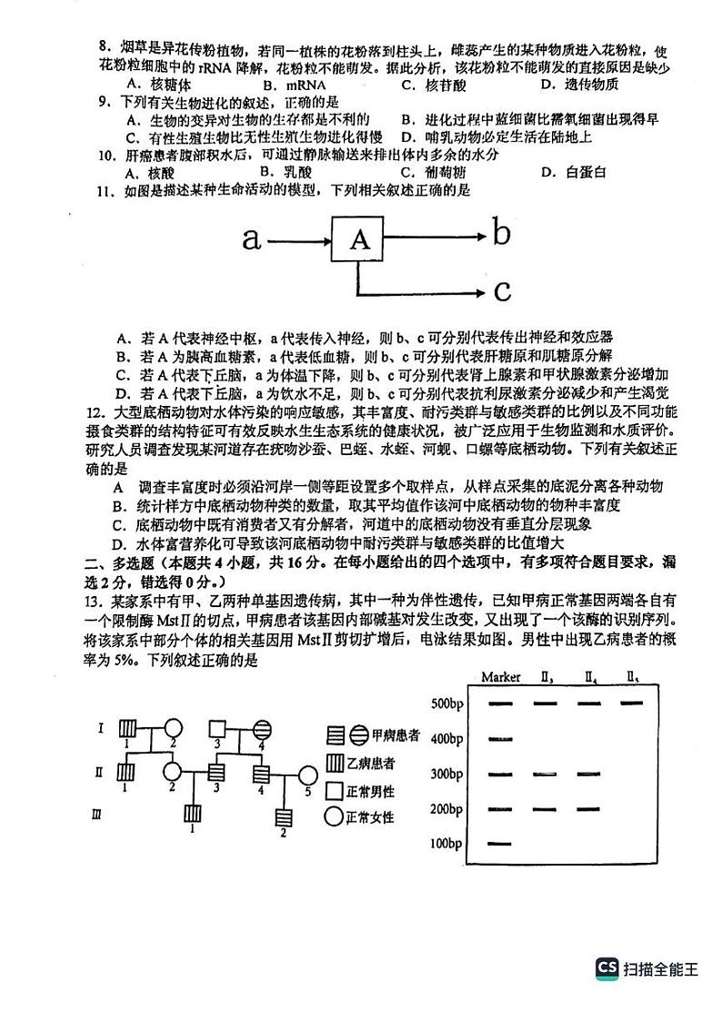 江西省吉安市2023_2024学年高三生物上学期11月期中试题pdf第3页