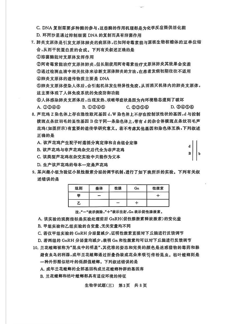2024-2025学年T8联考高三上学期12月生物模拟试题第3页