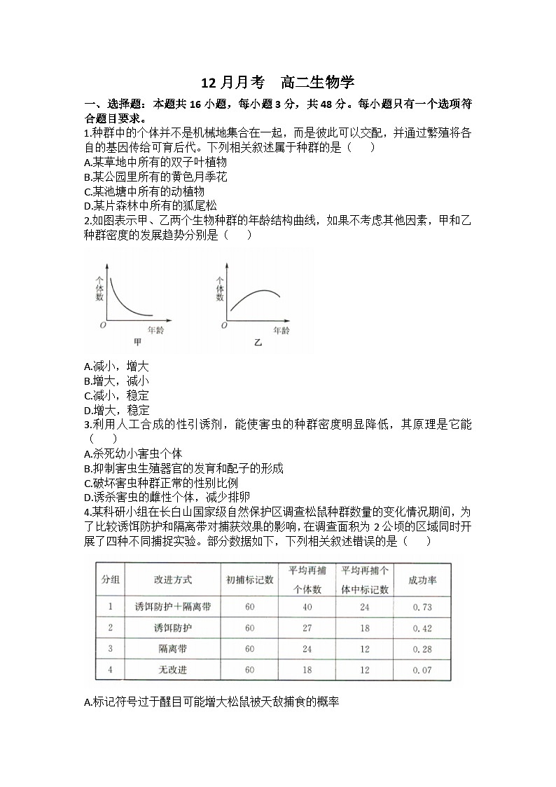 河北省沧州市六校联考2024-2025学年高二上学期12月月考生物试题（Word版附答案）第1页