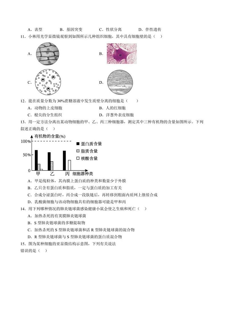 2025福建高中春季高考学业水平生物检测试卷及(含答案)第2页