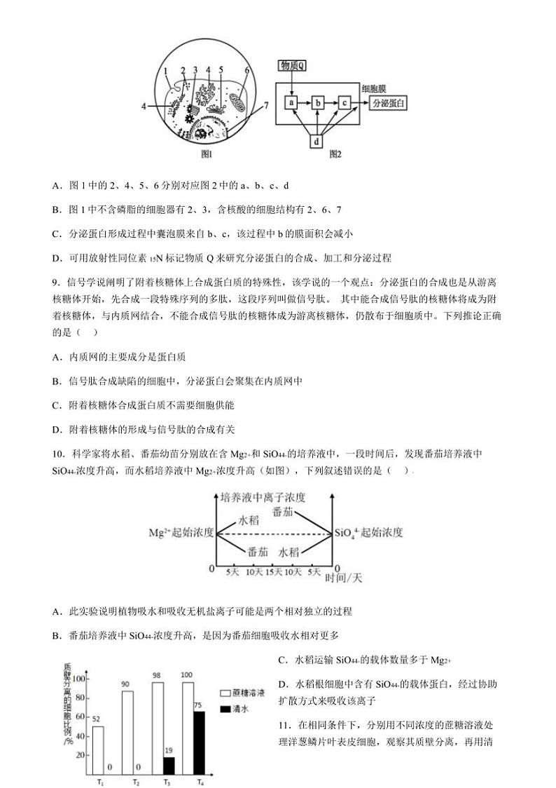 2024～2025学年湖北省荆州中学高一上12月月考生物试卷(含答案)第3页