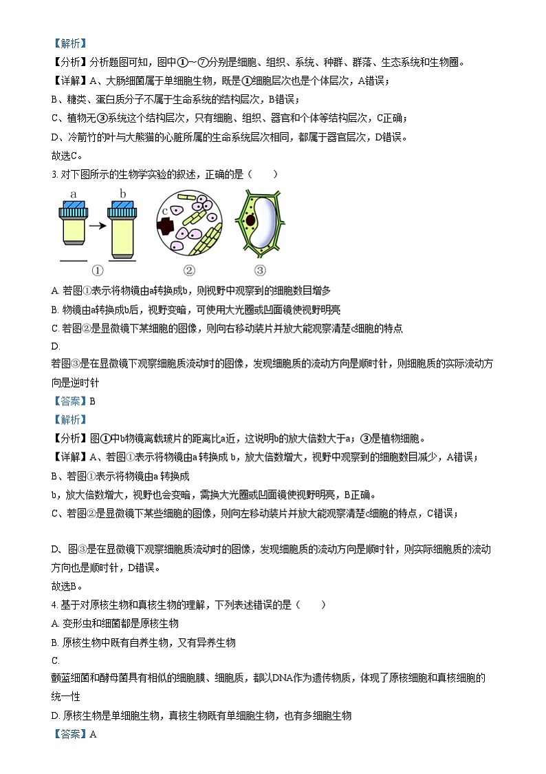 重庆市第八中学2024-2025学年高一上学期12月月考生物试题 Word版含解析第2页