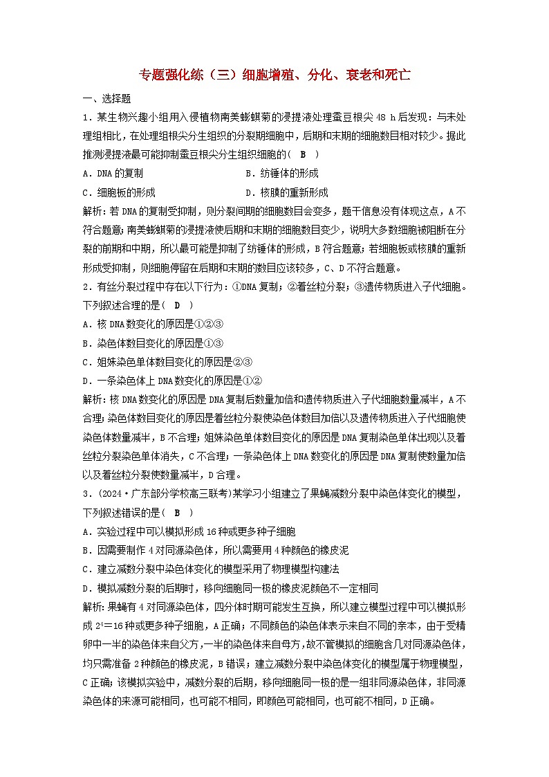 2025届高考生物二轮专题复习与测试专题强化练三细胞增殖分化衰老和死亡第1页
