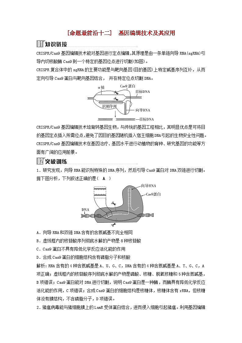 2025届高考生物二轮专题复习与测试板块六生物技术与工程命题最前沿十二基因编辑技术及其应用第1页