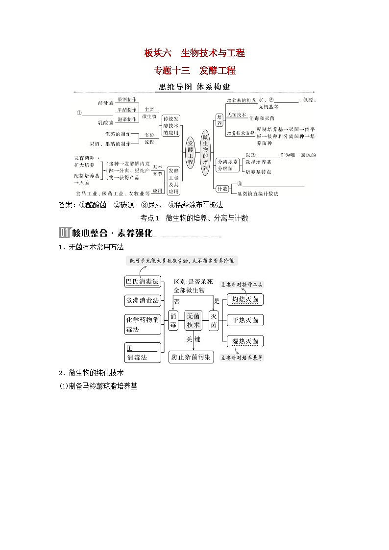 2025届高考生物二轮专题复习与测试板块六生物技术与工程专题十三发酵工程第1页