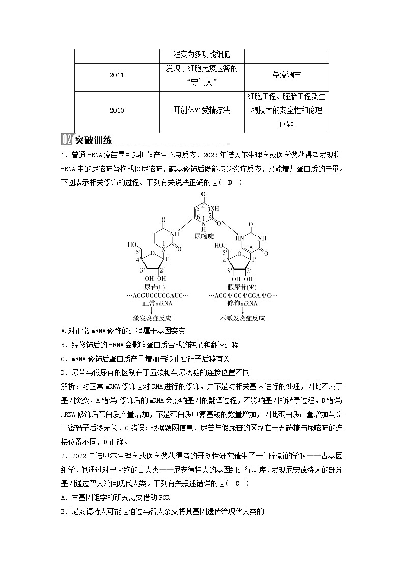 2025届高考生物二轮专题复习与测试板块三动物生理学命题最前沿七万众瞩目__诺贝尔奖第2页