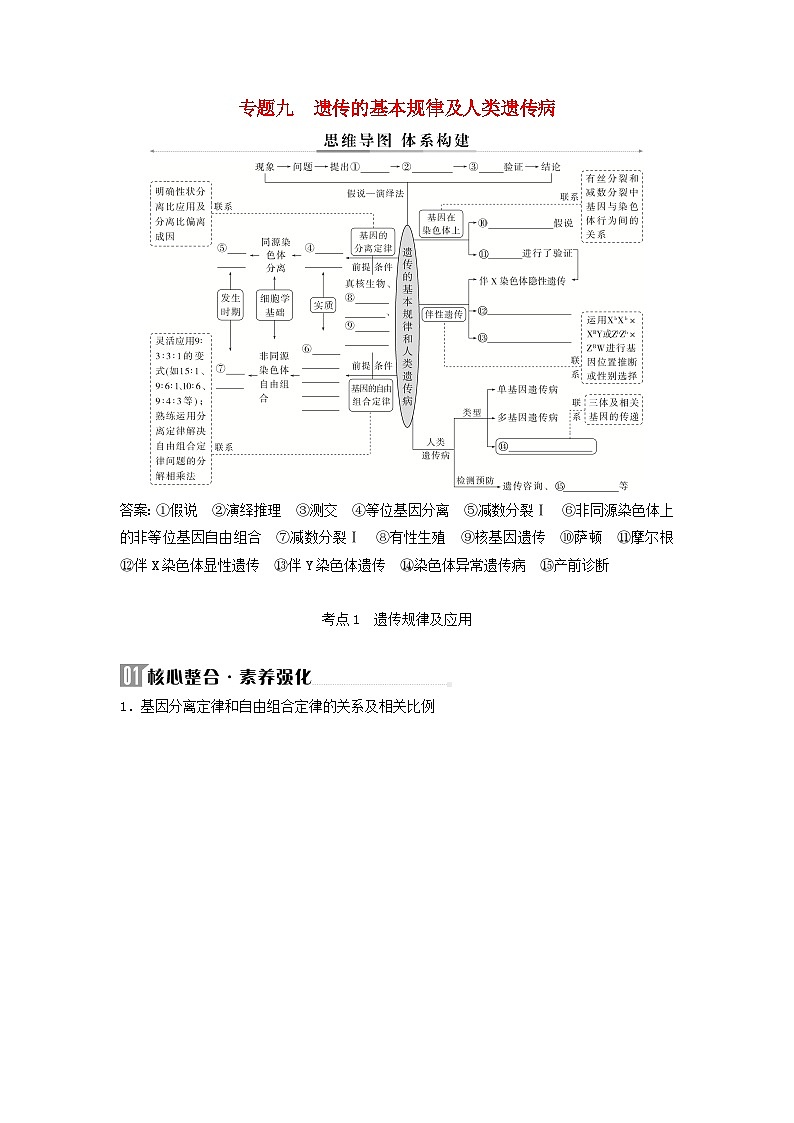 2025届高考生物二轮专题复习与测试板块四遗传学与进化论专题九遗传的基本规律及人类遗传病第1页