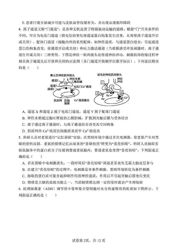 2025泰安一中高二上学期12月学情检测试题生物PDF版含答案第2页