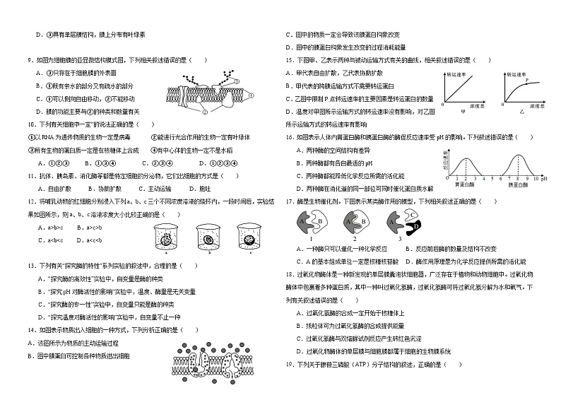 高一生物期末考试题第2页