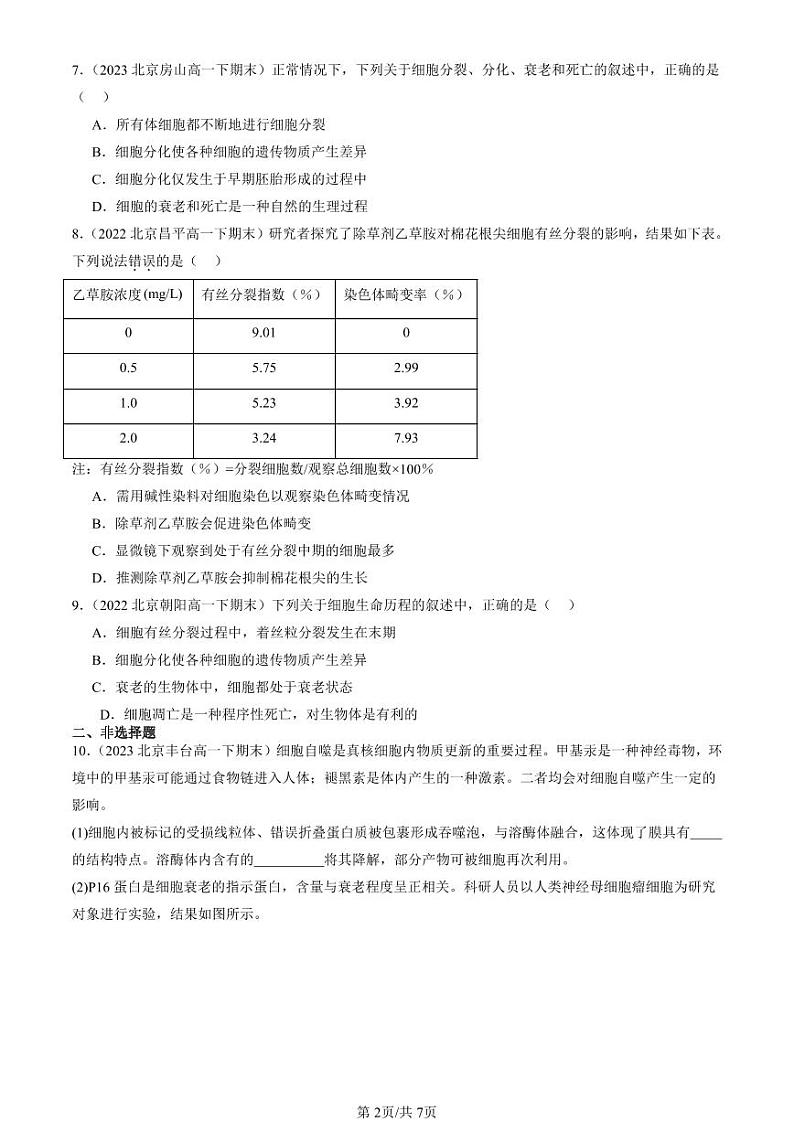 2022-2024北京重点校高一（下）期末真题生物汇编：细胞的生命历程章节综合第2页