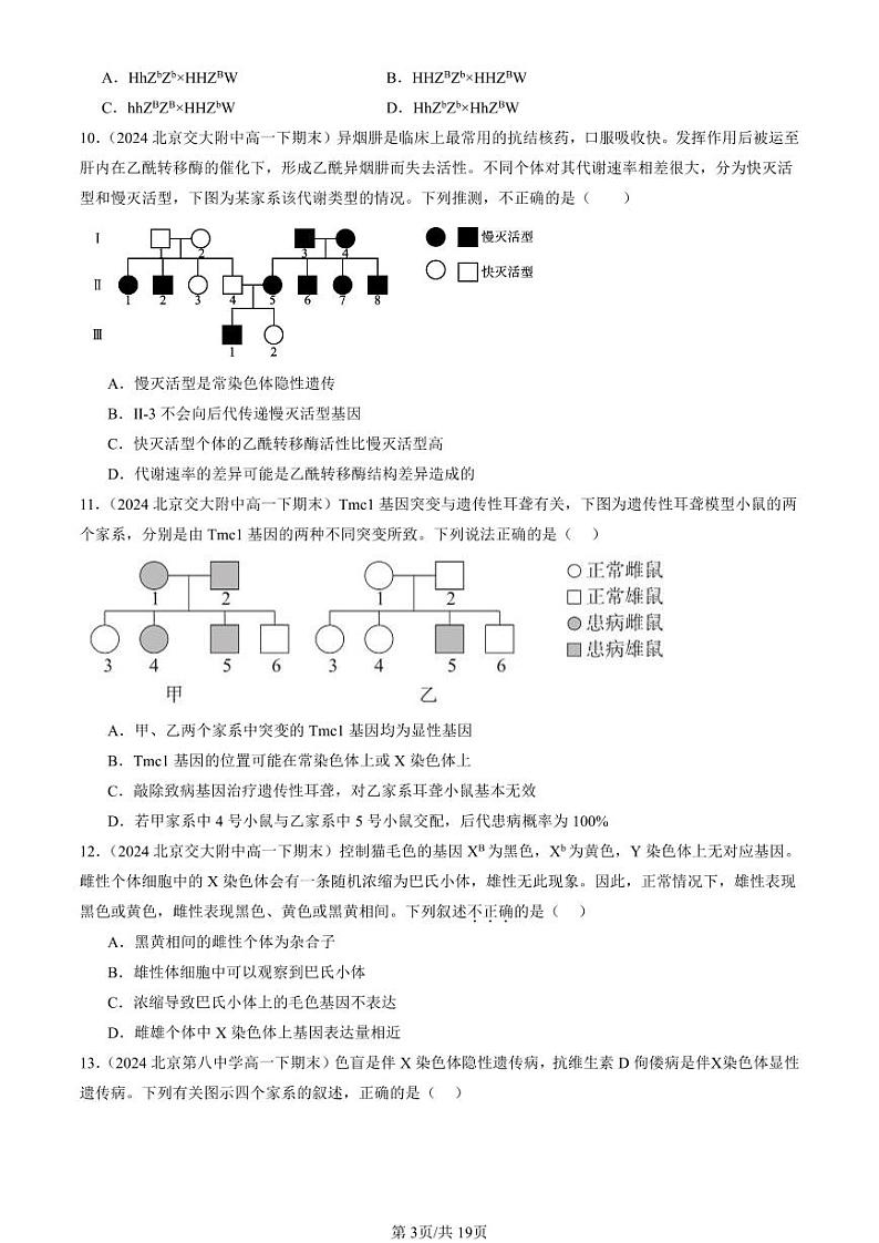 2022-2024北京重点校高一（下）期末真题生物汇编：伴性遗传第3页