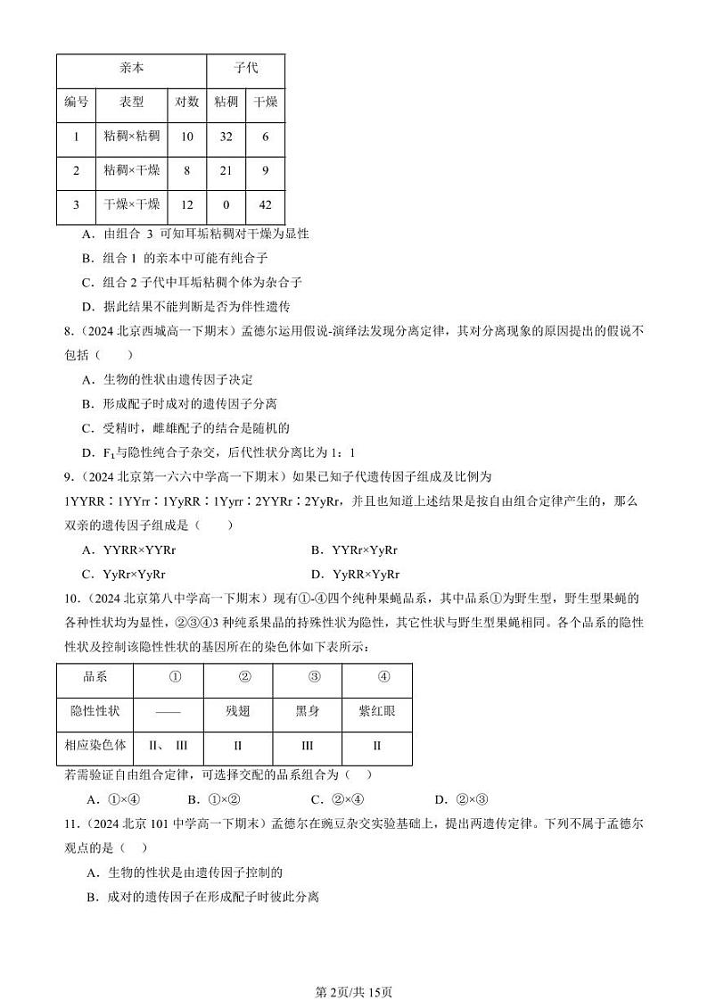 2024北京重点校高一（下）期末真题生物汇编：遗传因子的发现章节综合第2页