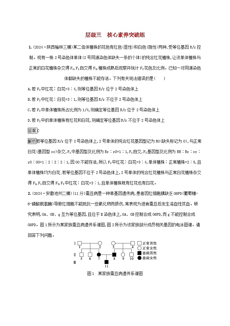 2025届高考生物二轮总复习大单元4遗传信息控制生物性状的遗传规律层级三核心素养突破练第1页