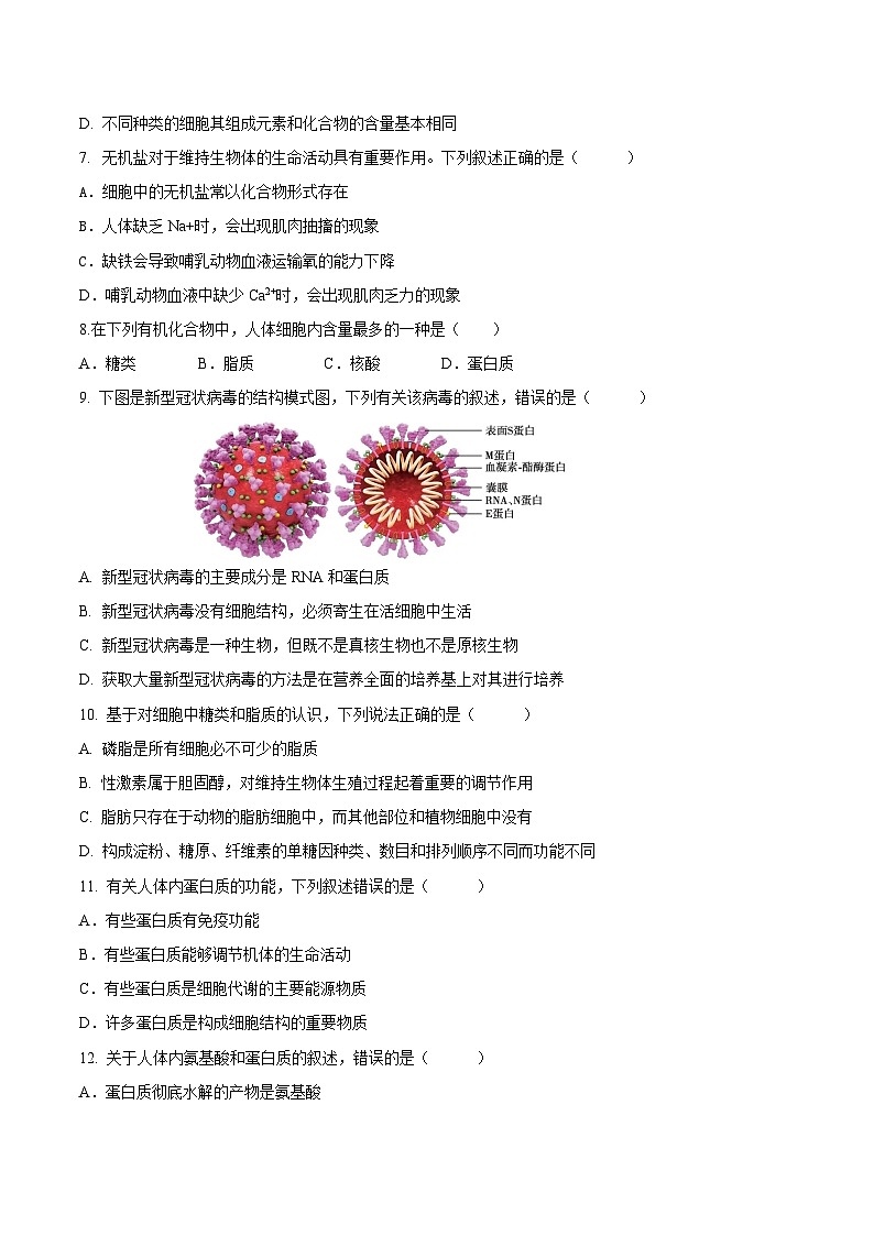 贵州省部分学校2024-2025学年高一上学期第一次联考生物试题（Word版附答案）第2页
