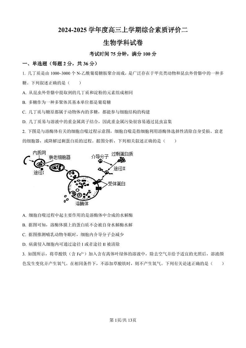 2025届河北省衡水中学高三10月综合素质测评（二）-生物试题+答案第1页