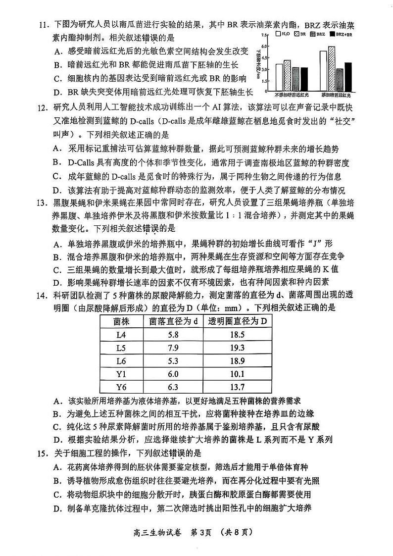 江苏省常州市2024-2025学年高三上学期期末考试 生物试题（无答案）第3页