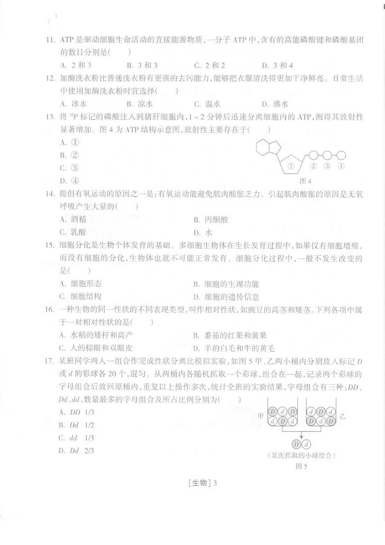 2025年福建省普通高中学业水平合格性考试练习生物（一）第3页