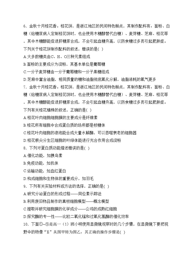 浙江省杭州市S9联盟2024-2025学年高一上学期期中联考生物试卷(含答案)第2页