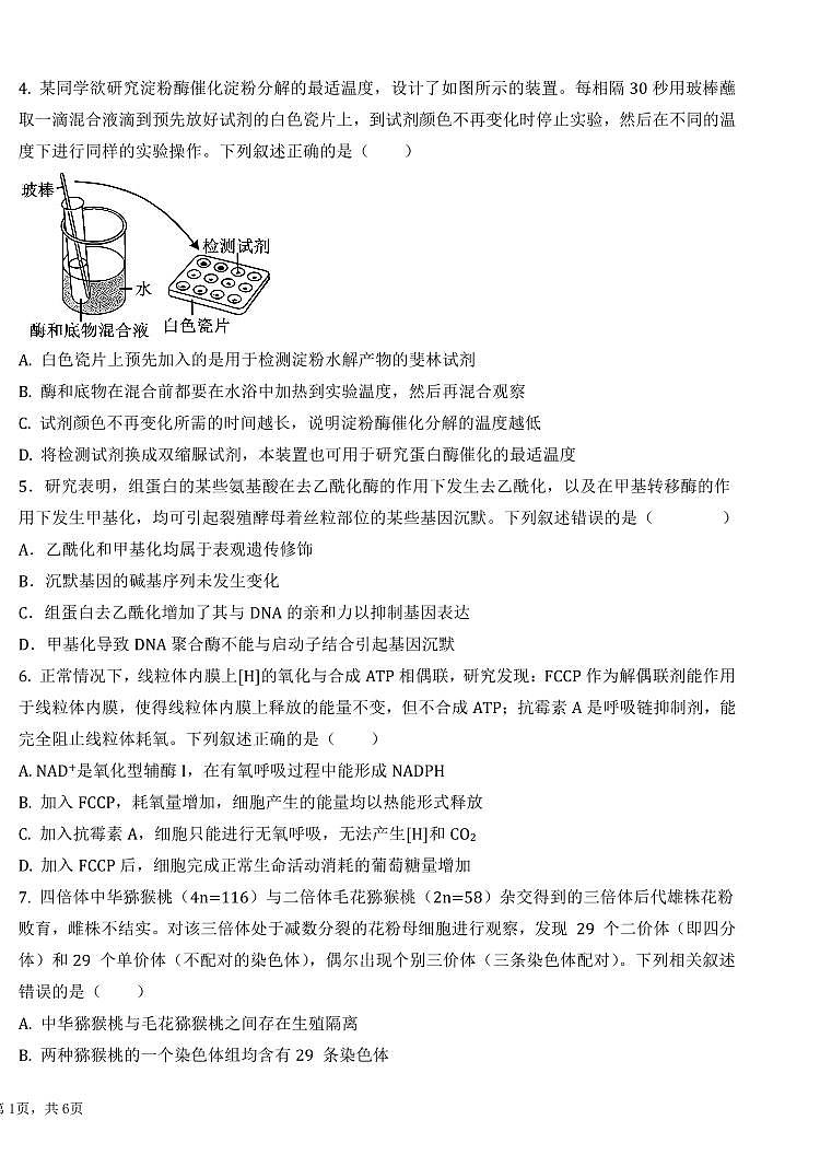 黑龙江省大庆市大庆中学2024-2025学年度高三（上）二模生物试卷和参考答案第2页