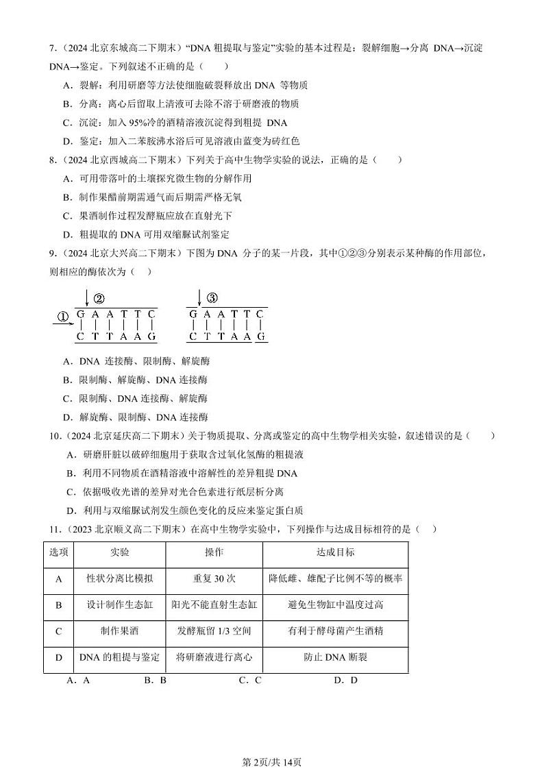 2022-2024北京重点校高二（下）期末真题生物汇编：重组DNA技术的基本工具第2页