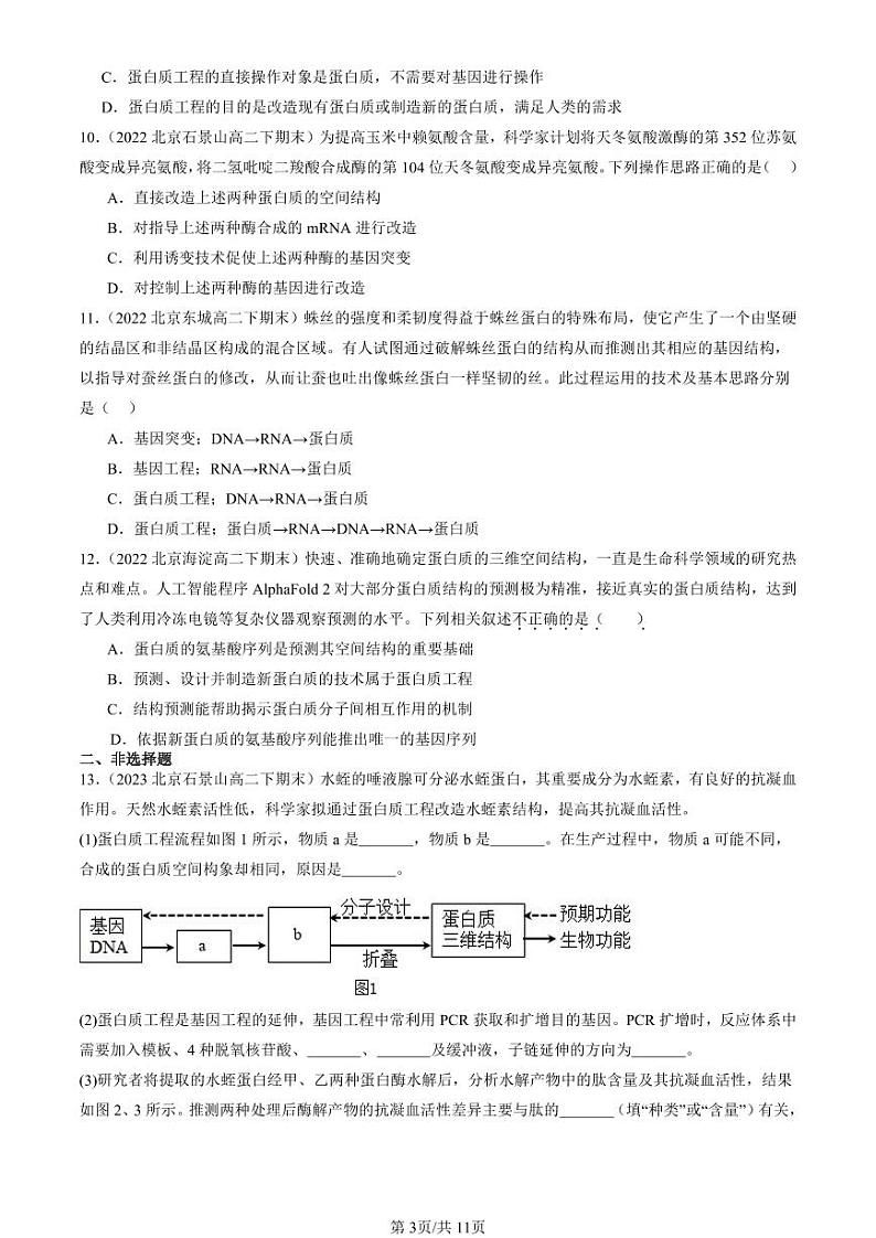 2022-2024北京重点校高二（下）期末真题生物汇编：蛋白质工程的原理和应用第3页