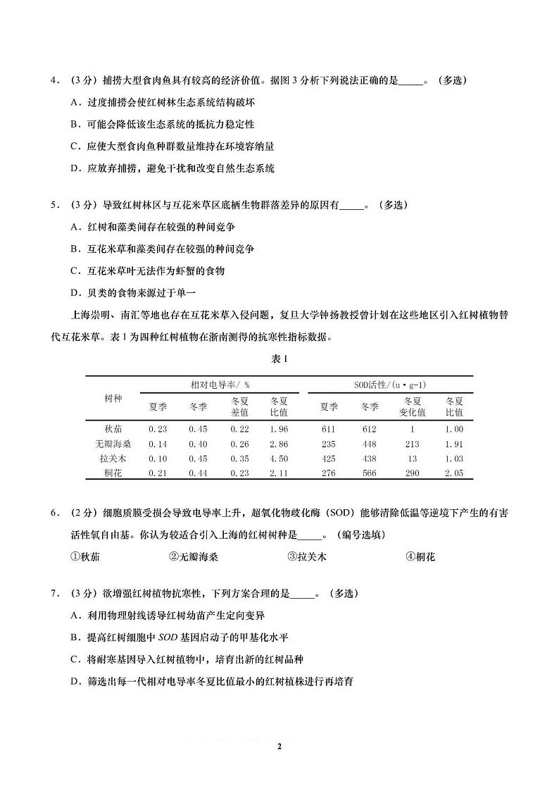 上海市黄浦区2025届第一学期学生学习能力诊断测试高三生物试卷（黄浦区一模）第2页