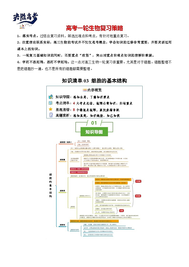 专题03 细胞的基本结构（讲练）--2025年高考生物一轮复习知识点第1页