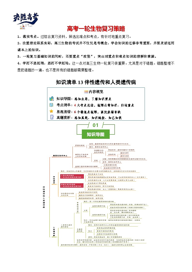 专题13 伴性遗传和人类遗传病（讲练）--2025年高考生物一轮复习知识点第1页