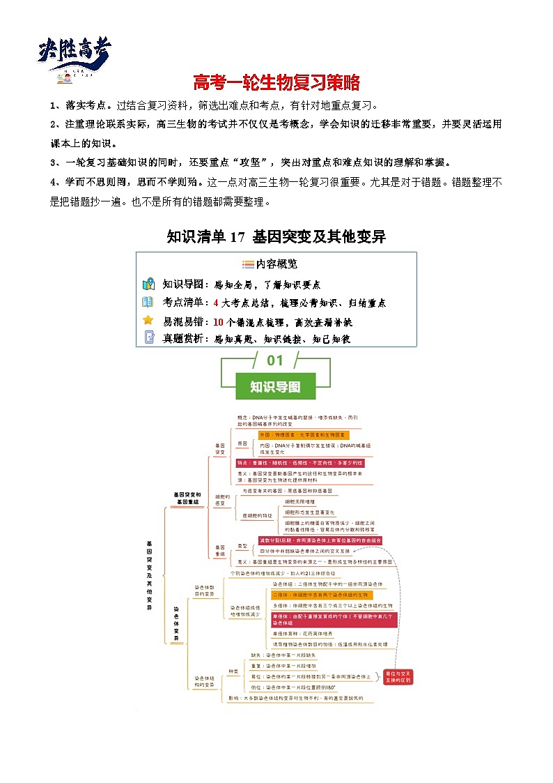 专题17 基因突变及其他变异（讲练）--2025年高考生物一轮复习知识点第1页