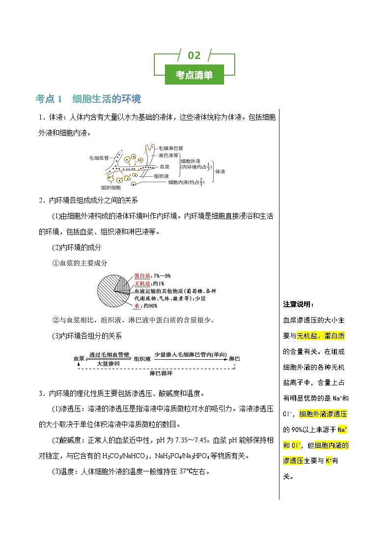 专题19 人体的内环境稳态（讲练）--2025年高考生物一轮复习知识点第2页