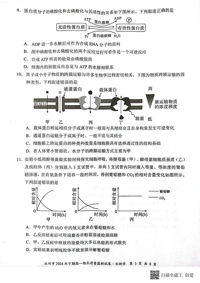 2024年永州市高一期末检测生物 2024年永州市高一期末检测生物第3页