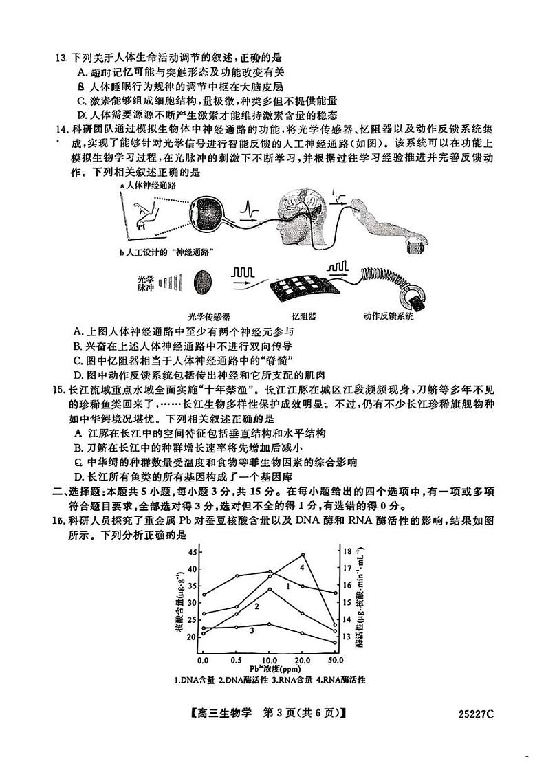吉林省四平市第三高级中学中2024-2025学年高三上学期期末考试生物试题第3页