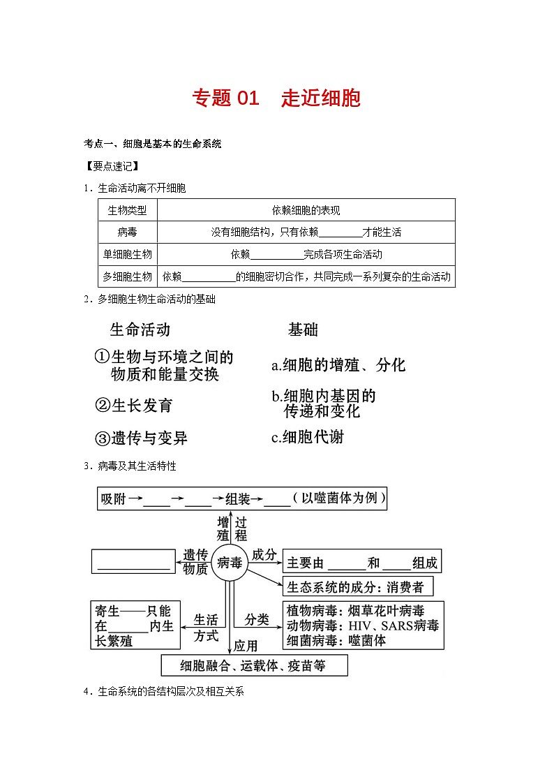 专题01 走近细胞(教师版)第1页