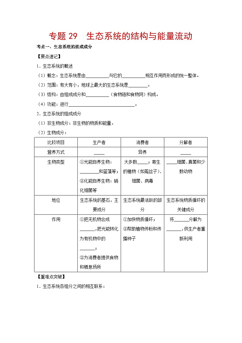专题29 生态系统的结构与能量流动（学生版）第1页
