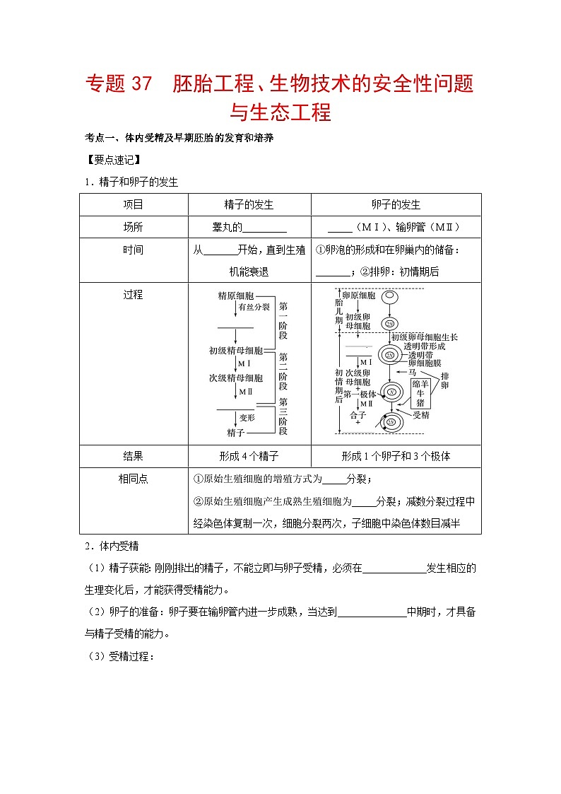 专题37 胚胎工程、生物技术的安全性问题与生态工程（学生版）第1页
