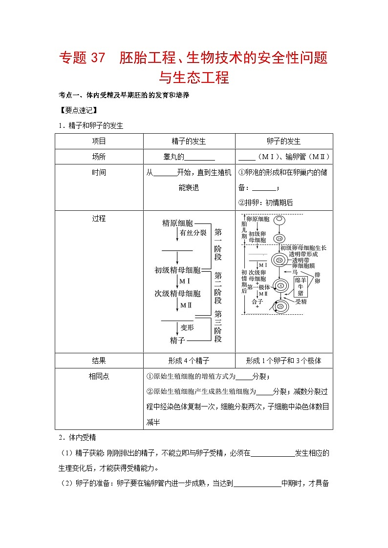 专题37 胚胎工程、生物技术的安全性问题与生态工程（教师版） 第1页