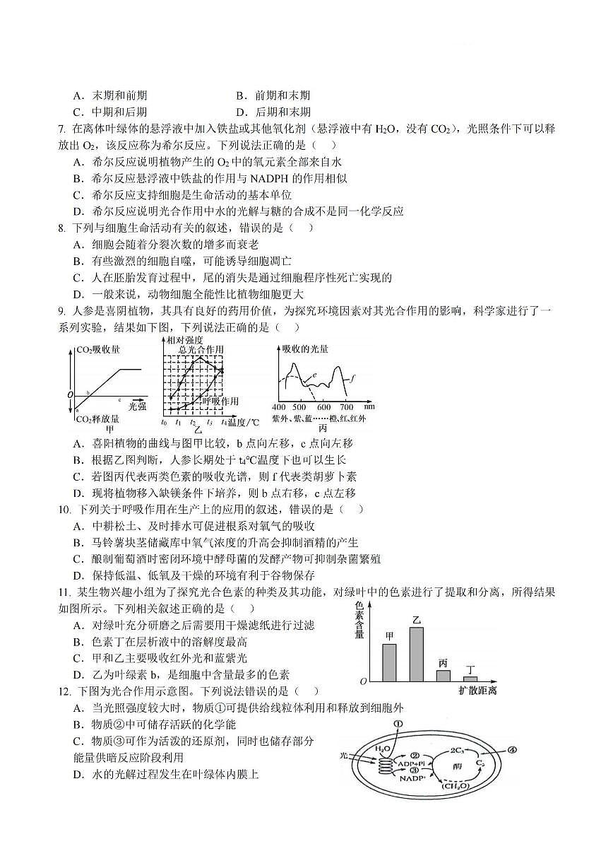 2025哈师大附中高一（上）期末生物试题及答案第2页