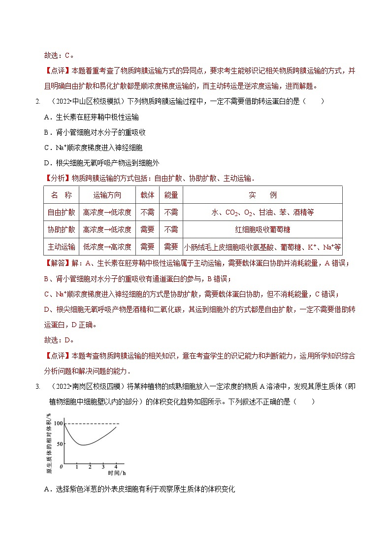 题型3 物质进出细胞的方式（题型集训）（解析版）第2页