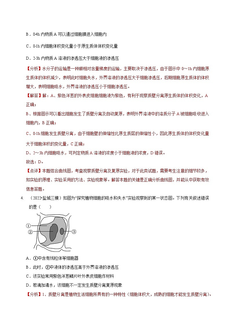 题型3 物质进出细胞的方式（题型集训）（解析版）第3页