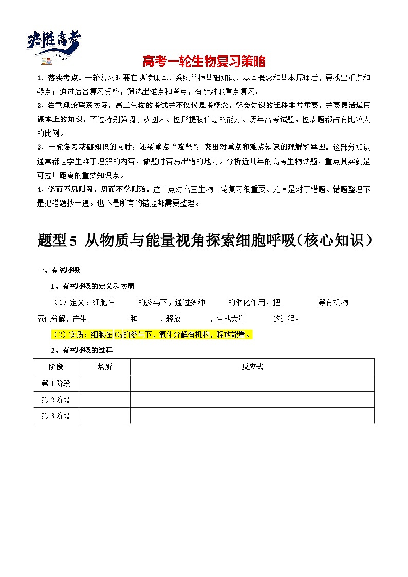 题型5 从物质与能量视角探索光合作用（核心知识）（原卷版）第1页
