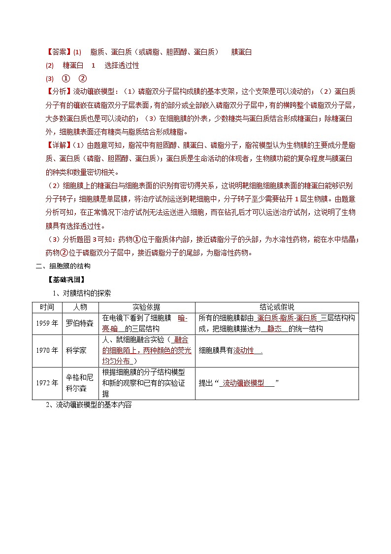 第02讲 细胞膜的成分、结构、功能和物质出入细胞（解析版）第3页